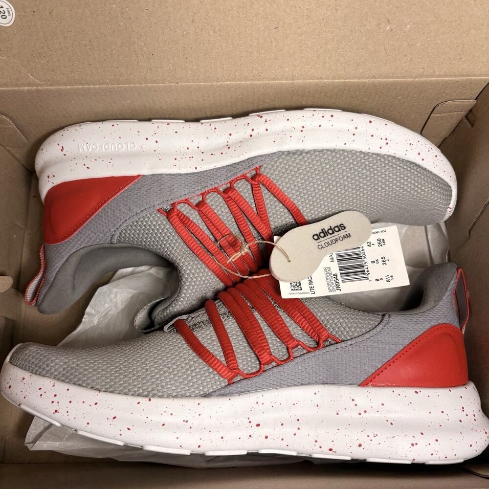 Adidas Lite Racer Adapt 7.0 Mens 8.5 Shoes Gray White Red Run Walking Sneakers